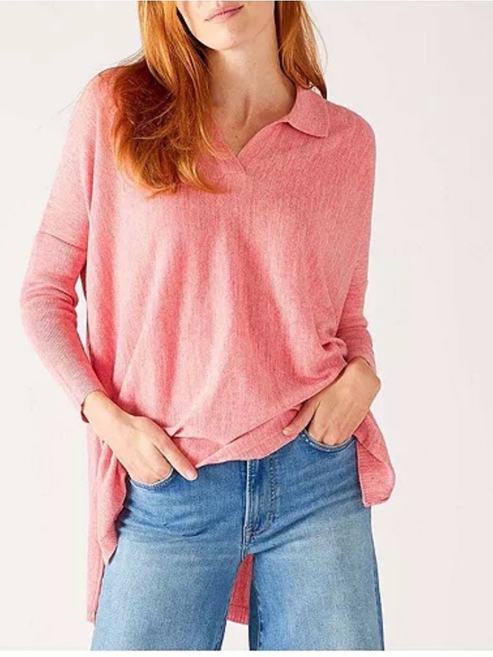 Mersea Tops - MerSea Catalina Polo Sweater Women’s OS One Size Coral V Neck Collar Coastal